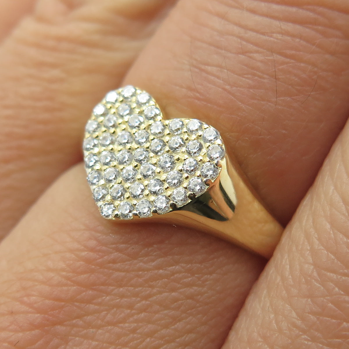 925 Sterling Silver Gold Plated Round-Cut Shaped C Z Heart Ring Size 7