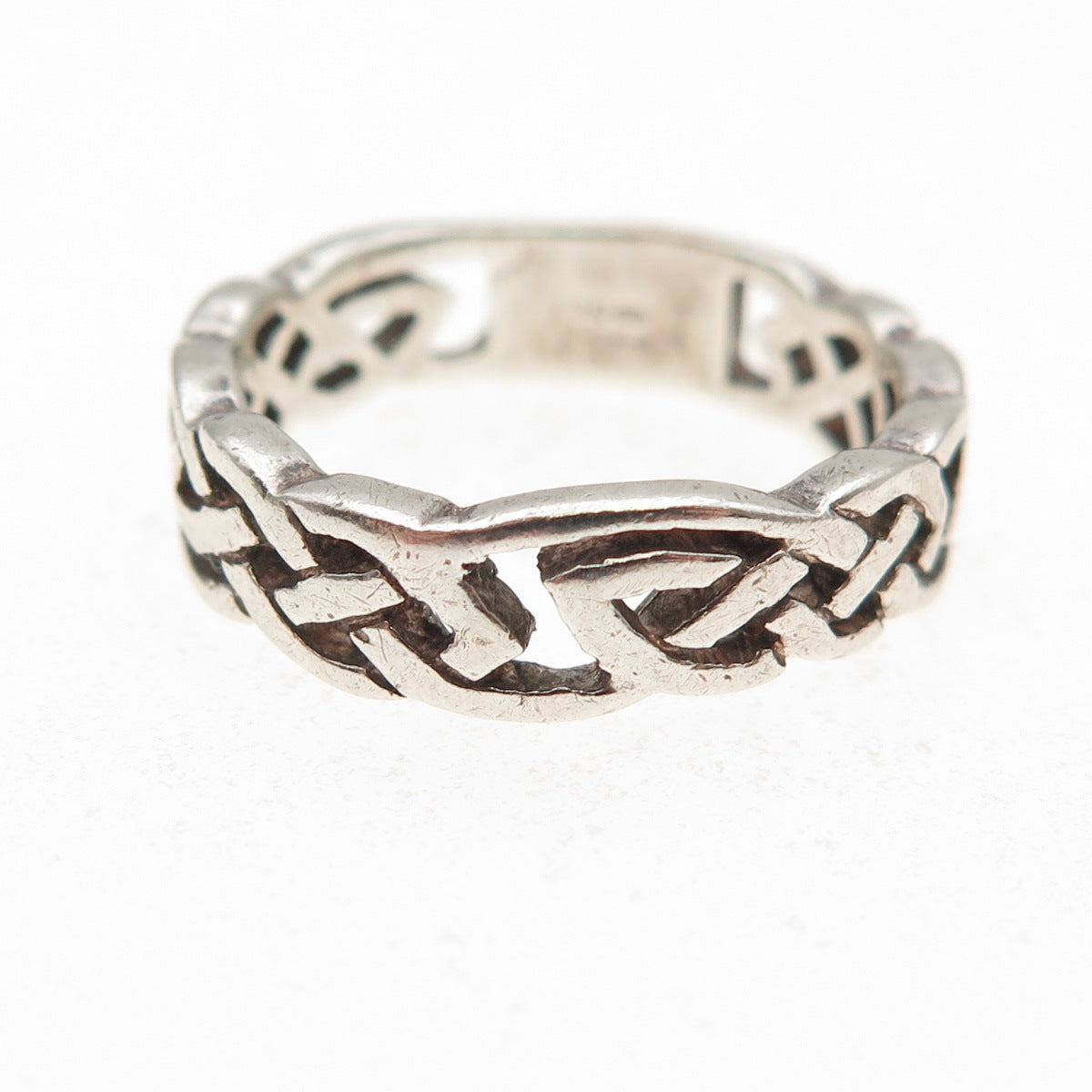 925 Sterling Silver Vintage Dublin Celtic Knot Oxidized Band Ring Size 7