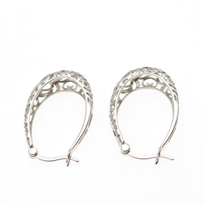 925 Sterling Silver Ornate Heart & Butterfly Oval Hoop Earrings