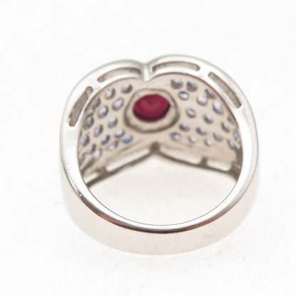 925 Sterling Silver Real Round-Cut Ruby & Tanzanite Ring Size 6.75