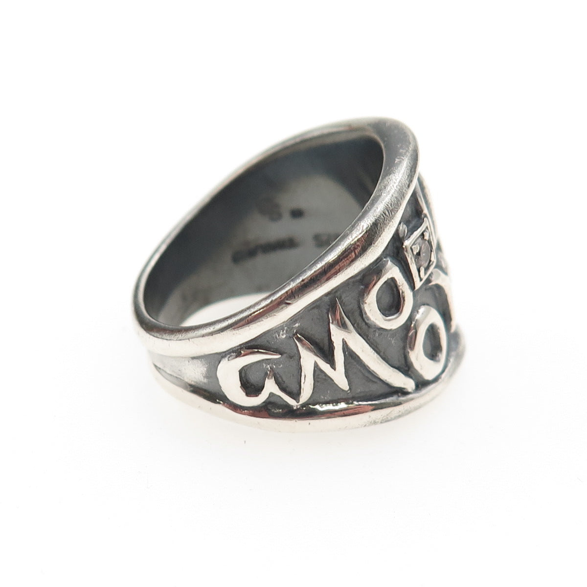 SAN GIOVANNI 925 Sterling Silver Vintage C Z Monkey Mount Oxidized Ring Size 8