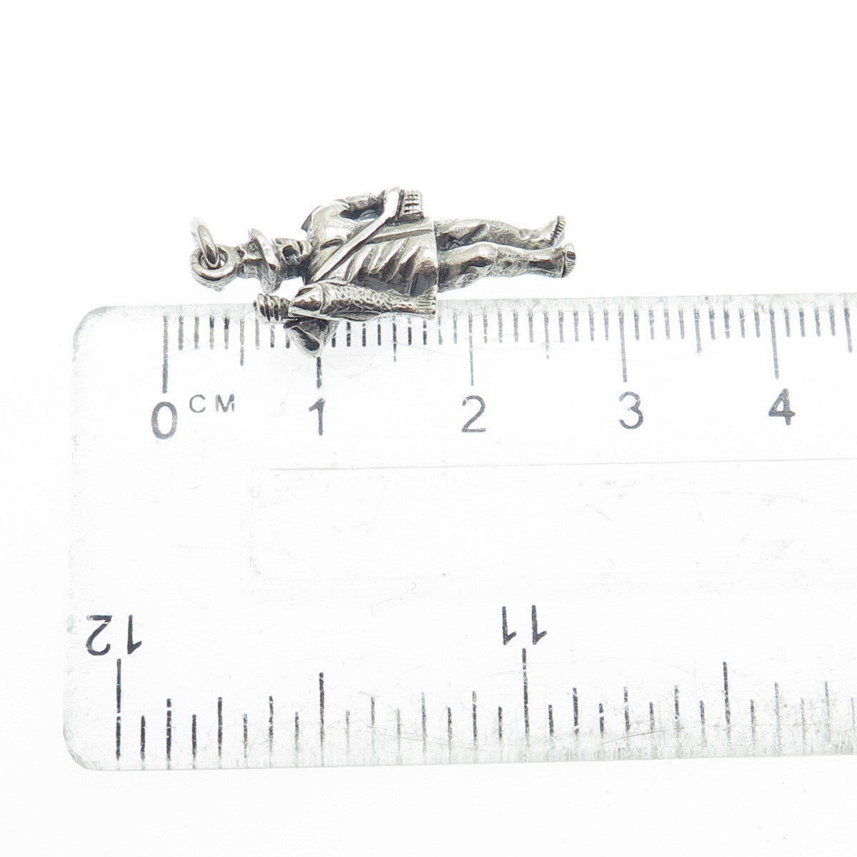 925 Sterling Silver Antique Art Deco Fisherman Minimalist 3D Charm Pendant