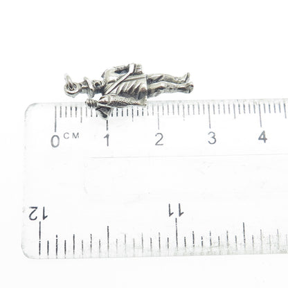 925 Sterling Silver Antique Art Deco Fisherman Minimalist 3D Charm Pendant