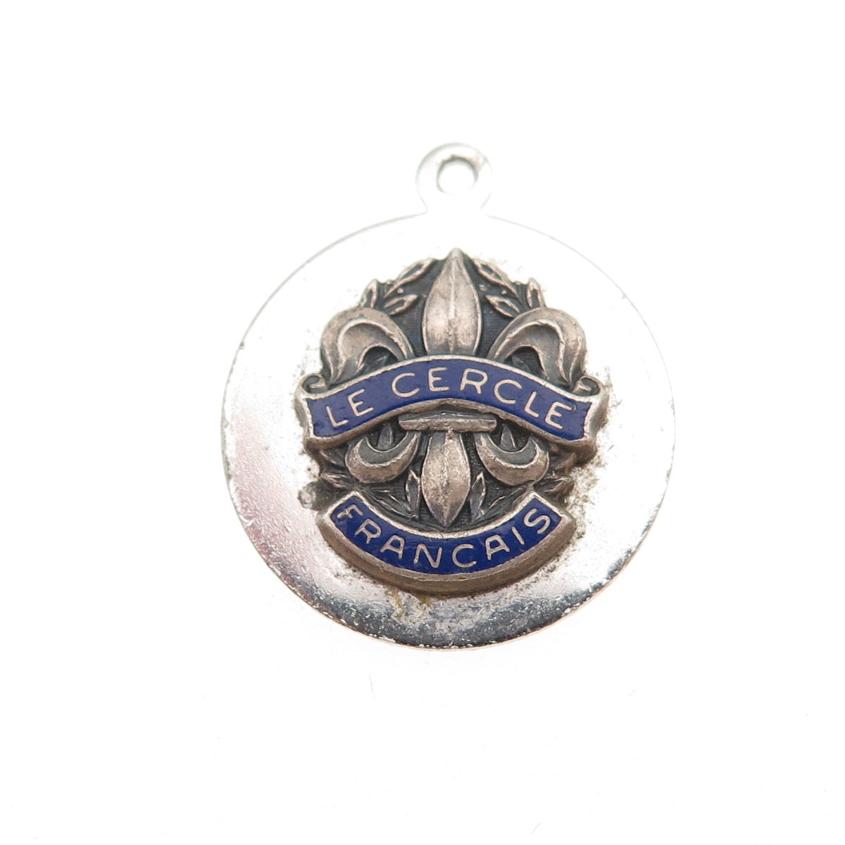 925 Sterling Vintage Enamel Le Cercle Francais High School Fleur de Lis Pendant