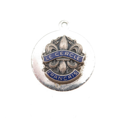 925 Sterling Vintage Enamel Le Cercle Francais High School Fleur de Lis Pendant