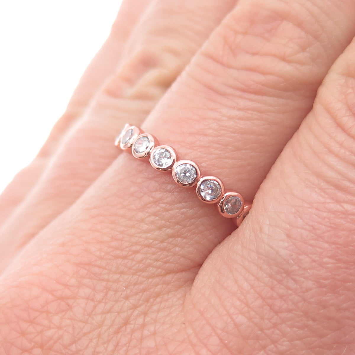 925 Sterling Silver Rose Gold Plated Round-Cut C Z Eternity Band Ring Size 8.25