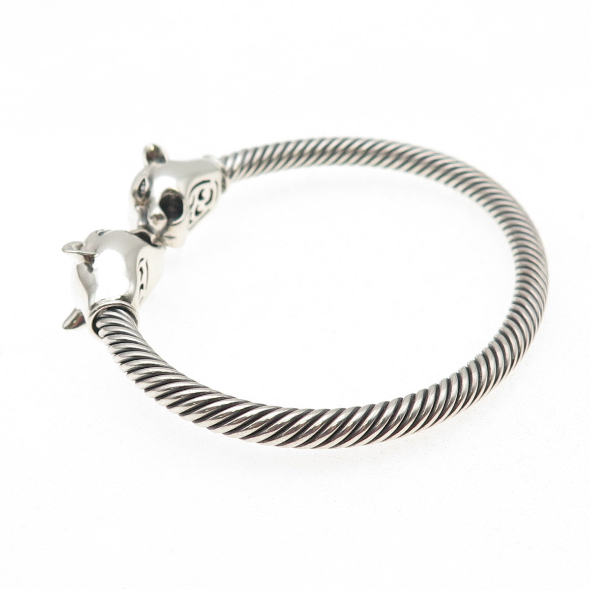 925 Sterling Silver Vintage Panther Adjustable Cable Cuff Bracelet 7"
