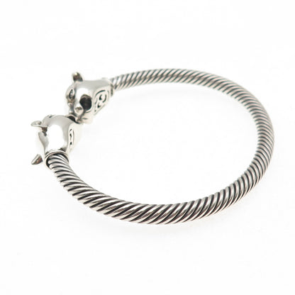 925 Sterling Silver Vintage Panther Adjustable Cable Cuff Bracelet 7"