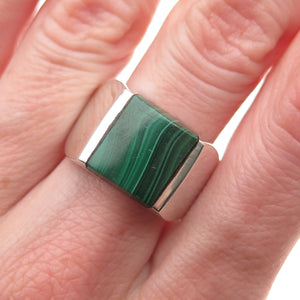 925 Sterling Silver Vintage Mexico Real Malachite Signet Ring Size 11