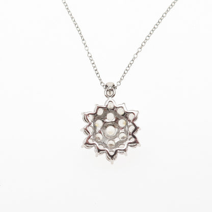 925 Sterling Silver Round-Cut C Z Floral Cable Chain Necklace 18"