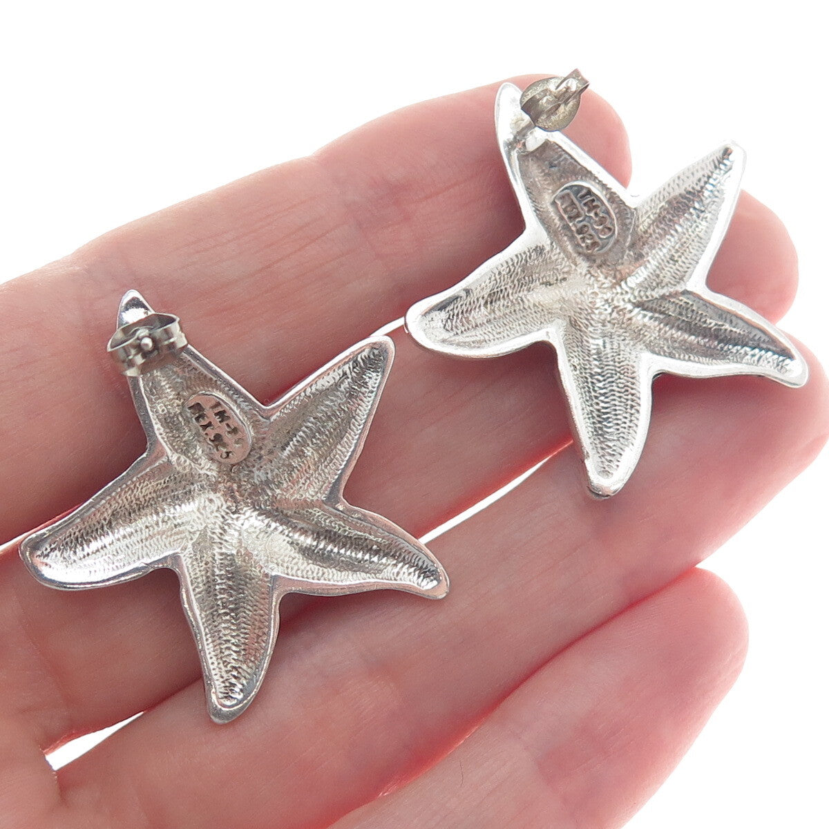 925 Sterling Silver Vintage Mexico Starfish Oxidized Earrings