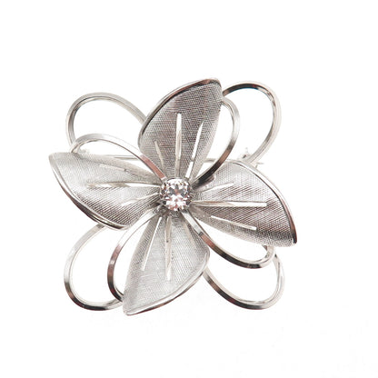 Carl Art 925 Sterling Silver Vintage Rhinestone Floral Pin Brooch