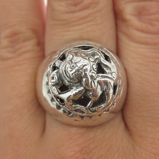 800 Silver Vintage France Chinese Foo Dog Dome Ring Size 10