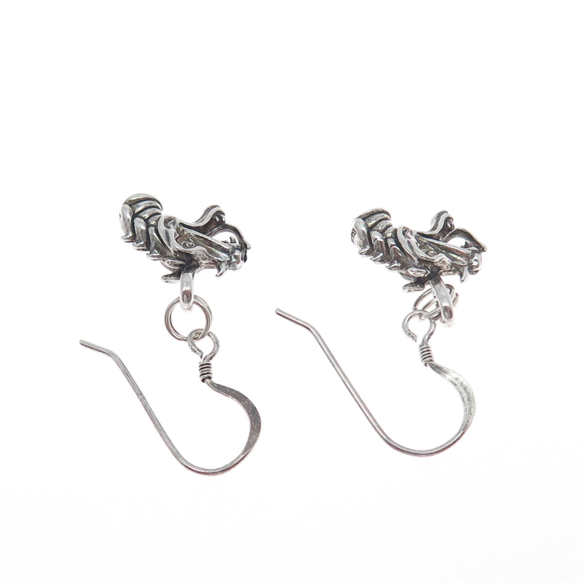 925 Sterling Silver Vintage Dragon Oxidized Dangle Earrings