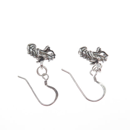 925 Sterling Silver Vintage Dragon Oxidized Dangle Earrings