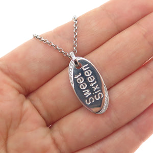 925 Sterling Silver Round-Cut C Z Sweet Sixteen Tag Rolo Chain Necklace 20"