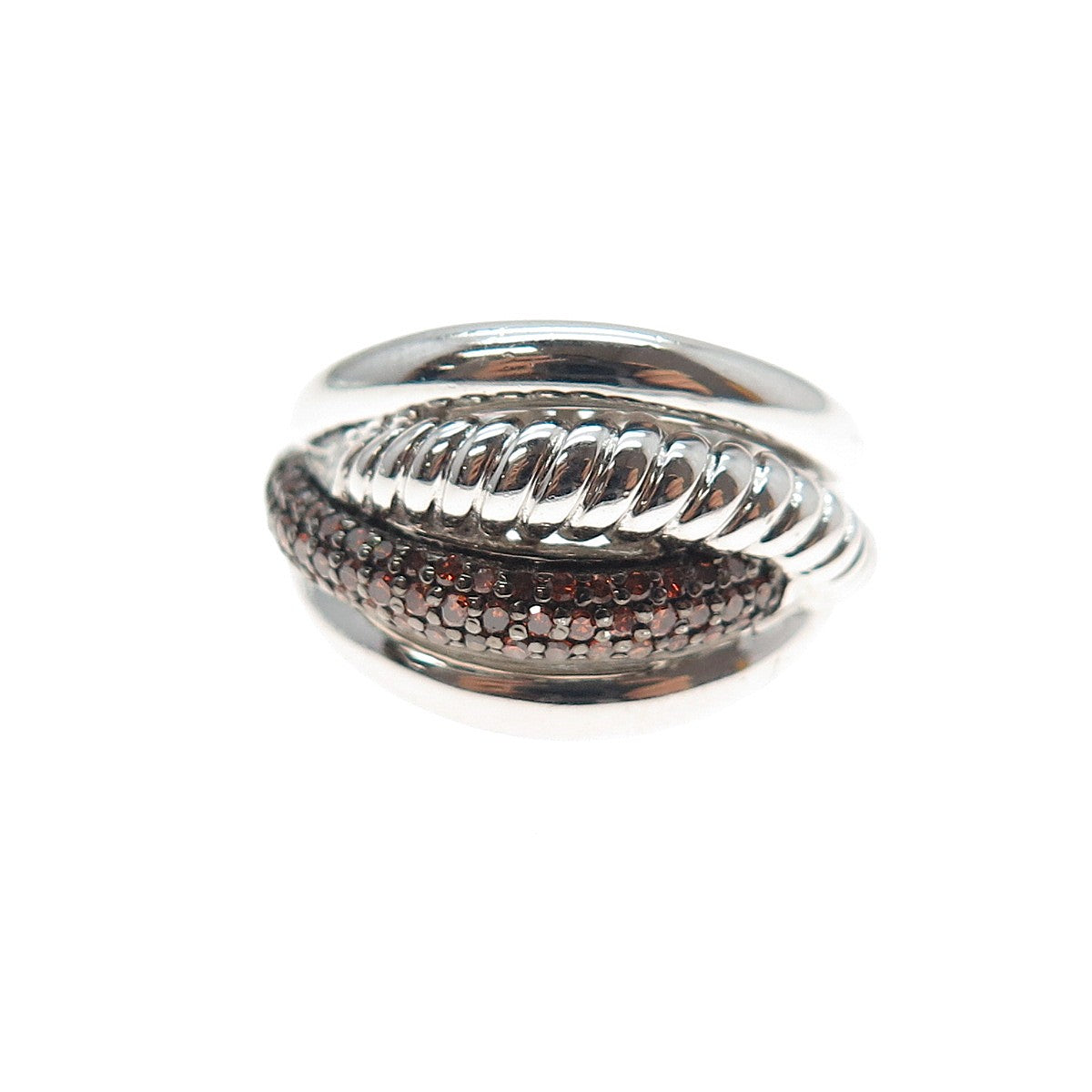 J. STELLA 925 Sterling Silver Real Cognac Diamond Crisscross Ring Size 6.25