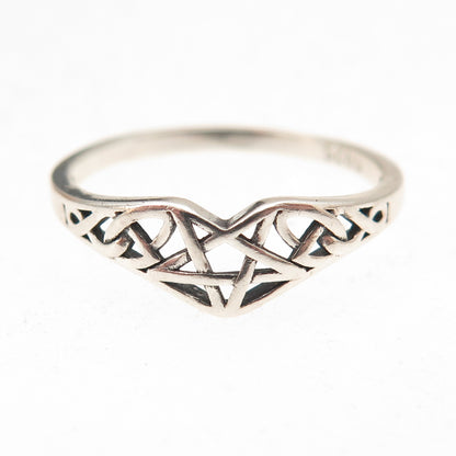 925 Sterling Silver Vintage Pentagram Celtic Trinity Knot Oxidized Ring Size 8