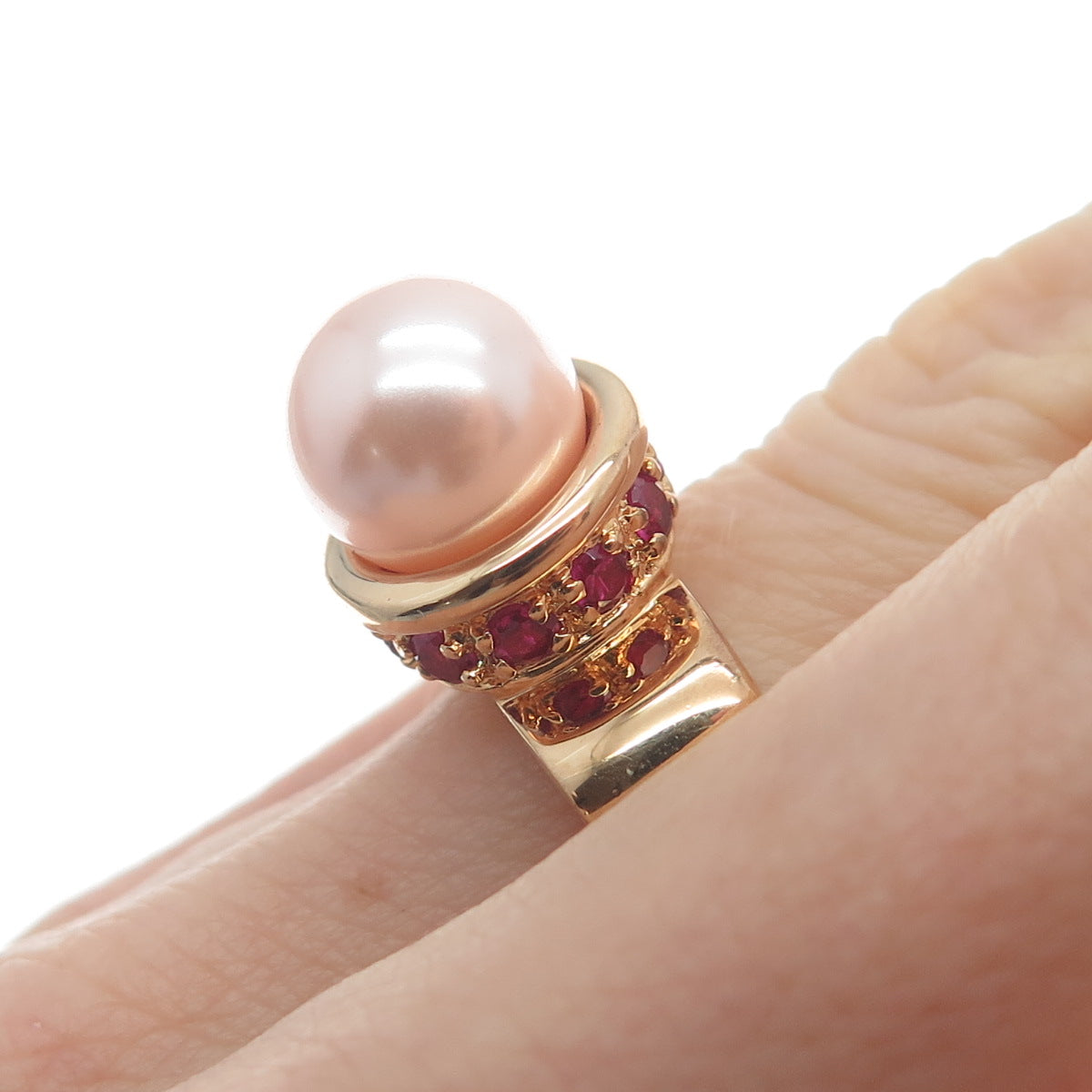 ROSS SIMONS Sterling Gold Plated Faux Pearl Lab-Created Ruby C Z Ring Size 6.25