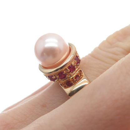 ROSS SIMONS Sterling Gold Plated Faux Pearl Lab-Created Ruby C Z Ring Size 6.25