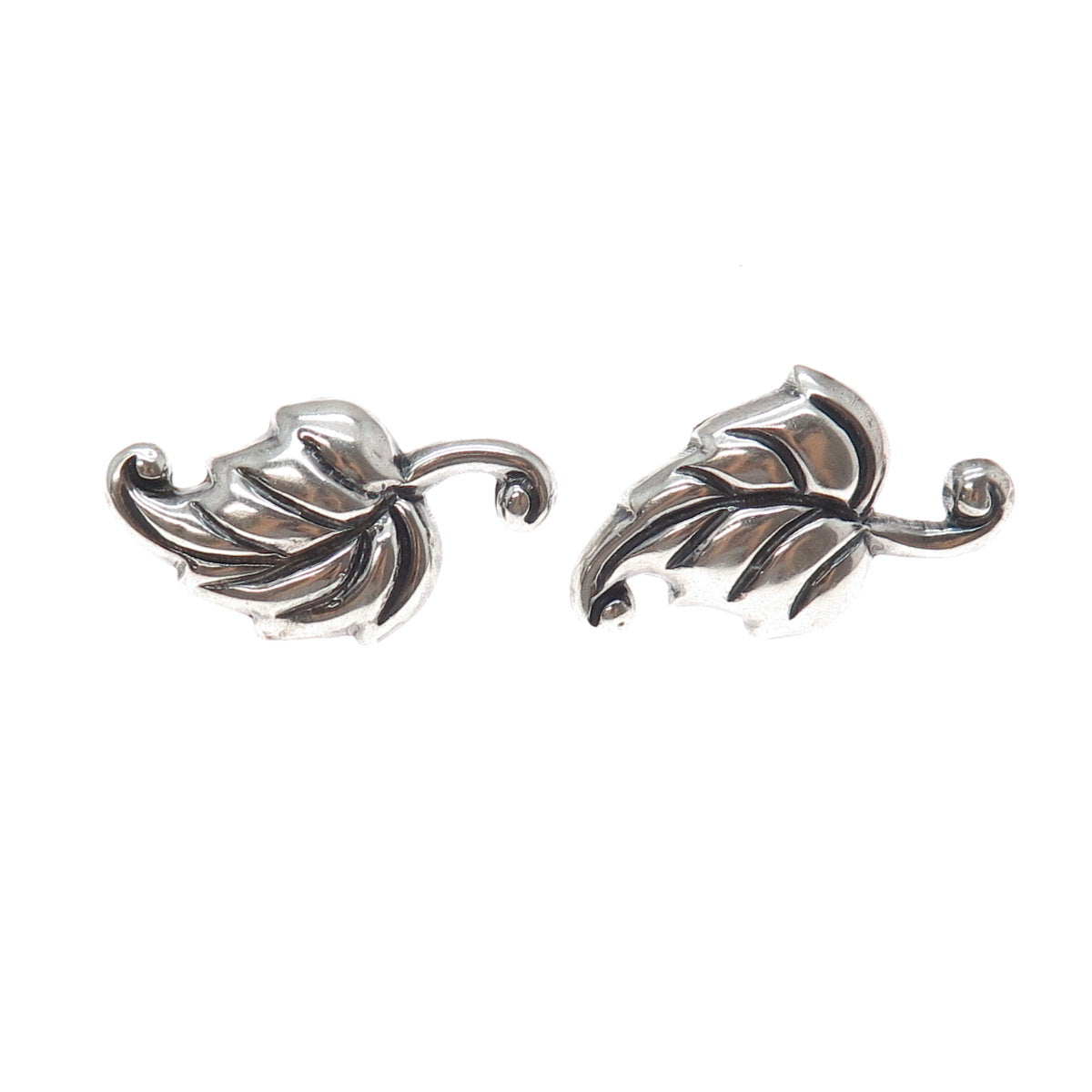 925 Sterling Silver Vintage Mexico Floral Leaf Oxidized Screw Back Earrings