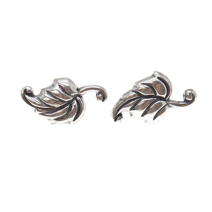 925 Sterling Silver Vintage Mexico Floral Leaf Oxidized Screw Back Earrings