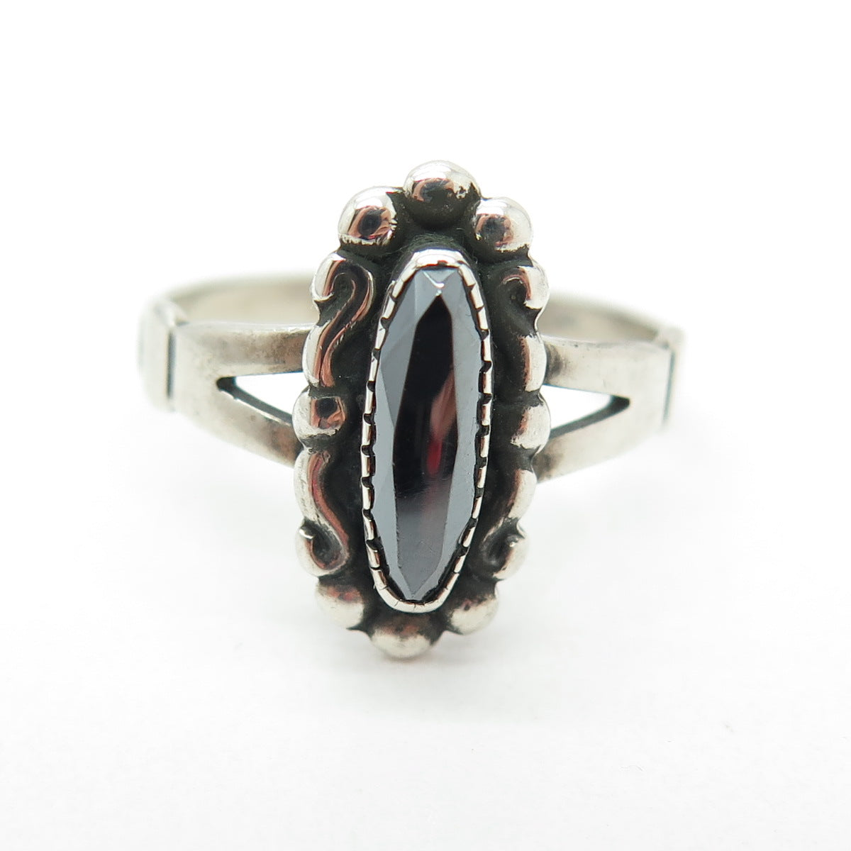 WHEELER MFG 925 Sterling Silver Vintage Southwestern Real Hematite Ring Size 8