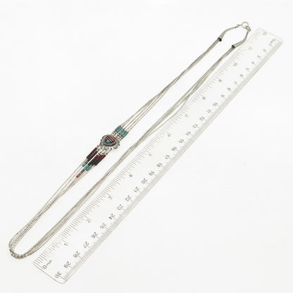 Old Pawn 925 Sterling Vintage Multi-Gem Heart 5-Strand Liquid Chain Necklace 24"