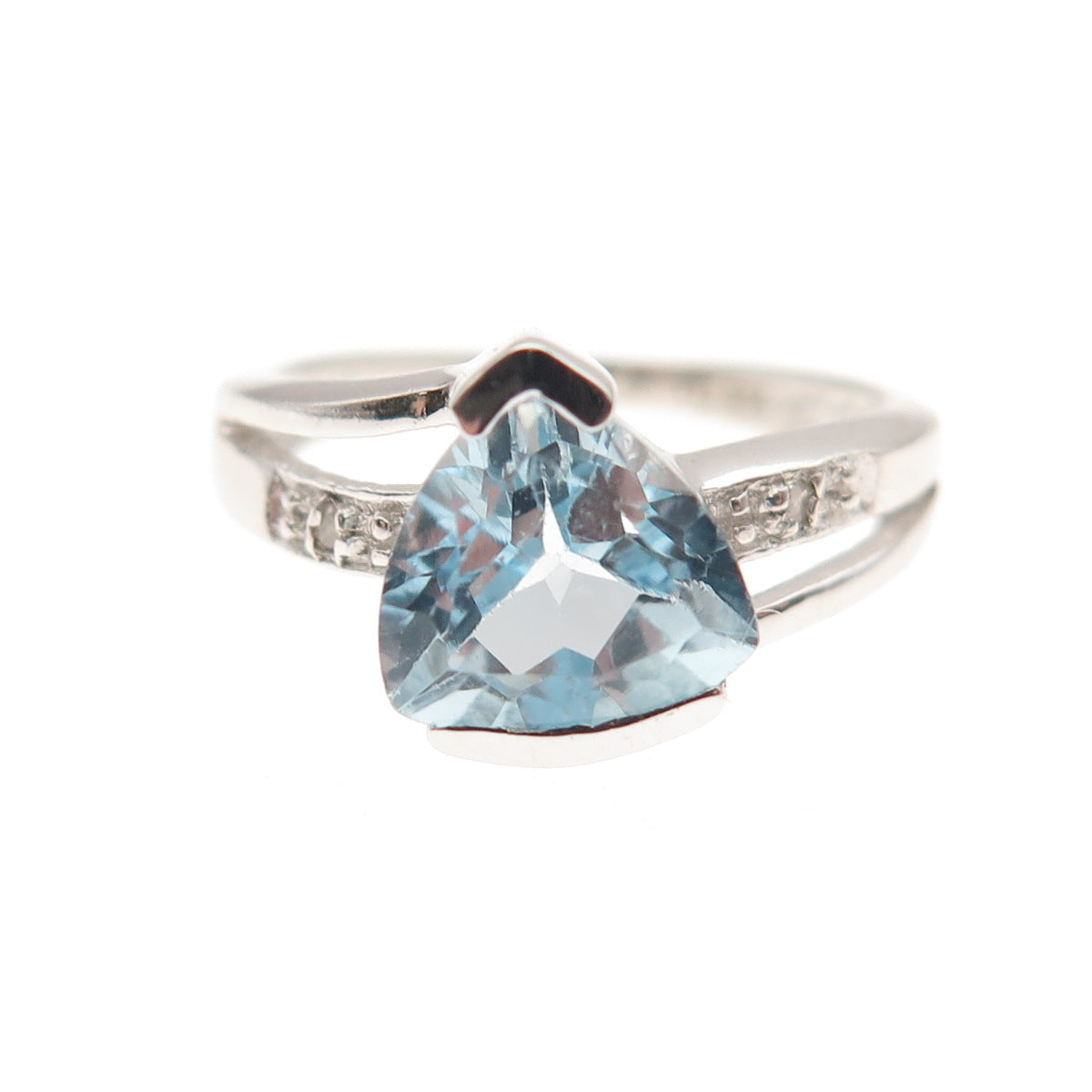925 Sterling Silver Real Diamond & Blue Topaz Ring Size 5