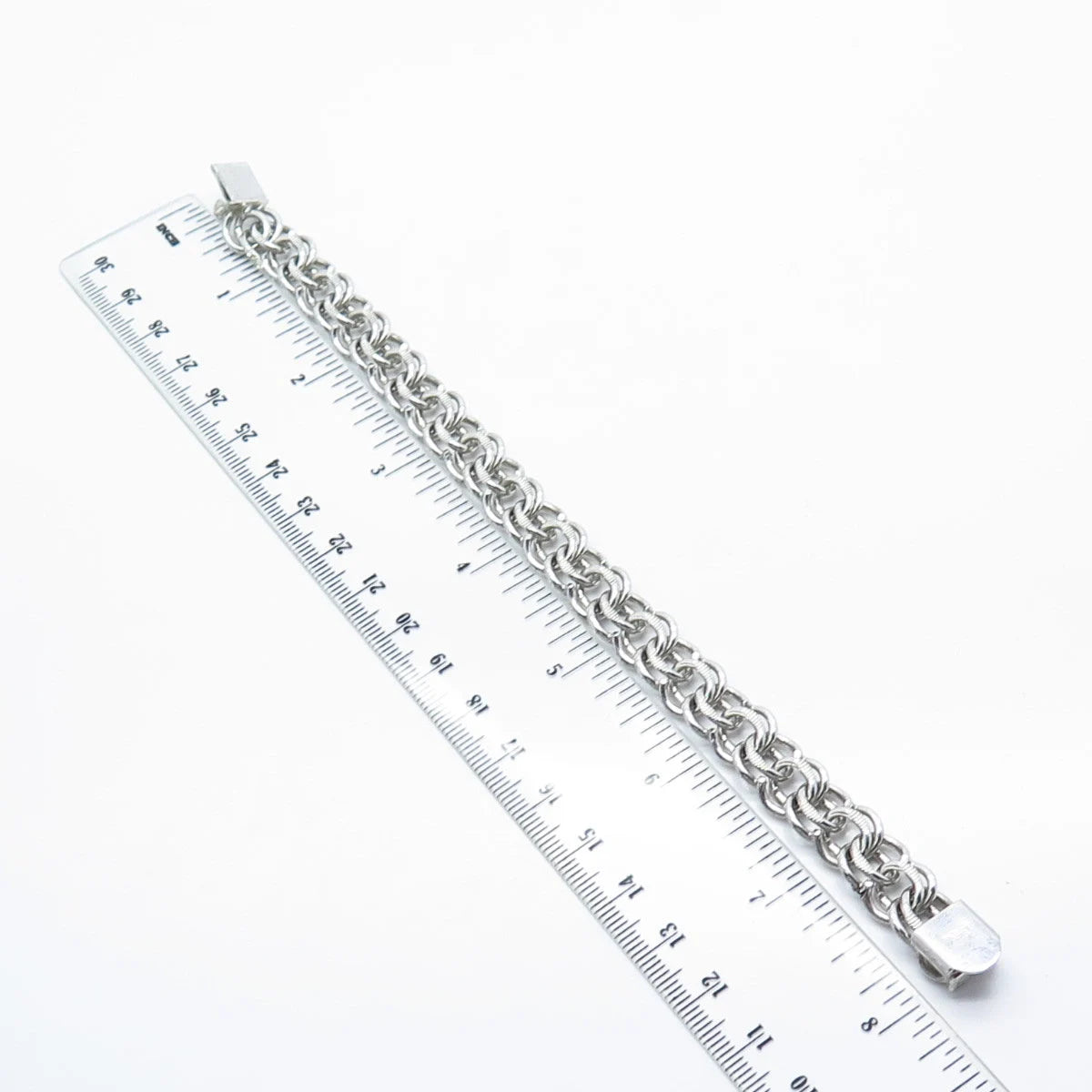 925 Sterling Silver Vintage Elco Double Cable Link Bracelet 6.75''