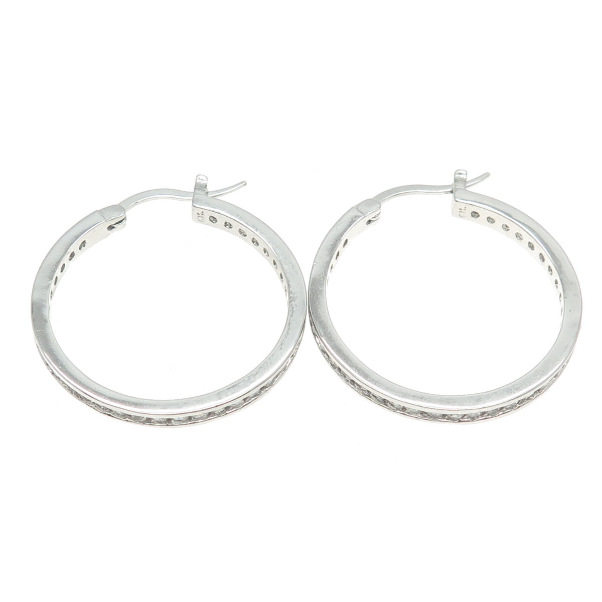 925 Sterling Silver Round-Cut All Around C Z Hoop Earrings