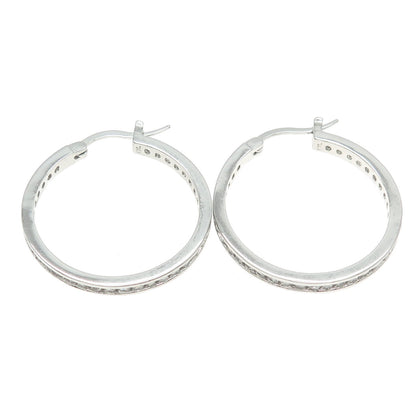 925 Sterling Silver Round-Cut All Around C Z Hoop Earrings