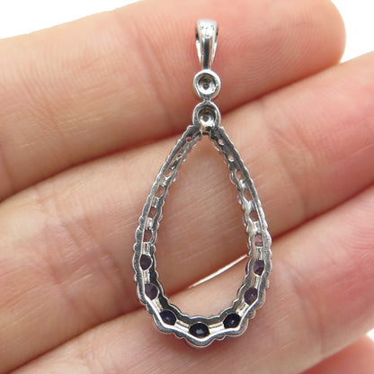 925 Sterling Silver Real Diamond Lab-Created Graduated Sapphire Teardrop Pendant