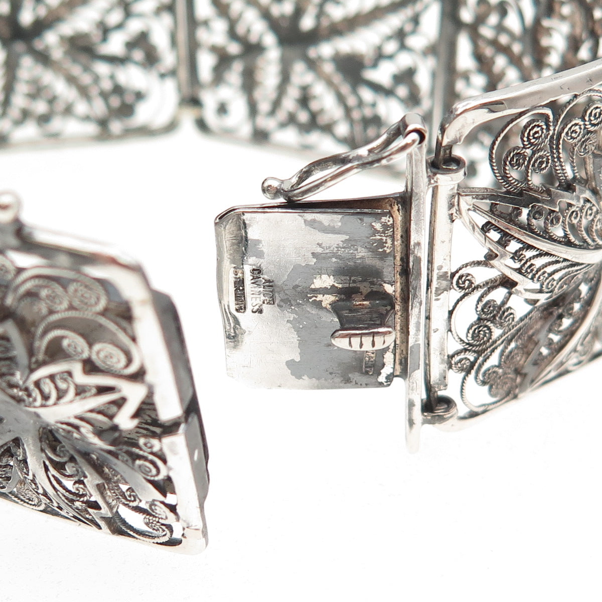 Alice Caviness Sterling Silver Antique Art Deco Floral Filigree Bracelet 7.5"