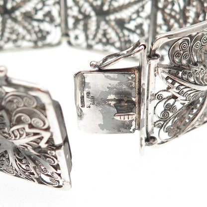 Alice Caviness Sterling Silver Antique Art Deco Floral Filigree Bracelet 7.5"