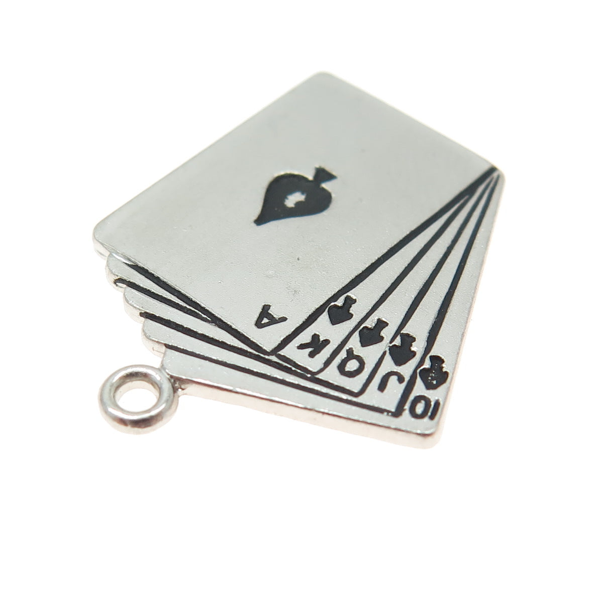925 Sterling Silver Vintage Royal Flush Spades Poker Minimalist Charm Pendant