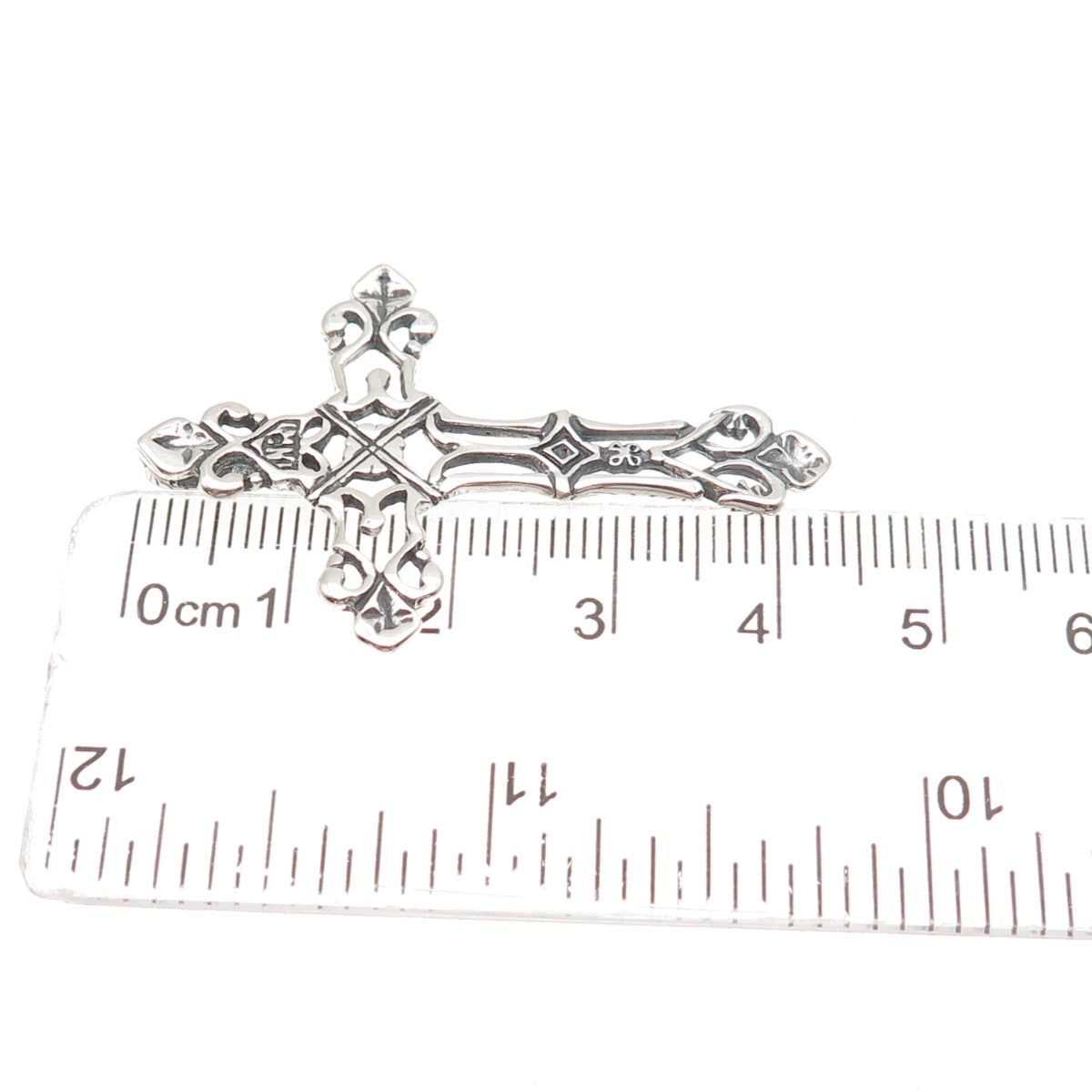 925 Sterling Silver Vintage Fleur de Lis Cross Oxidized Slide Pendant