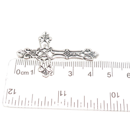925 Sterling Silver Vintage Fleur de Lis Cross Oxidized Slide Pendant