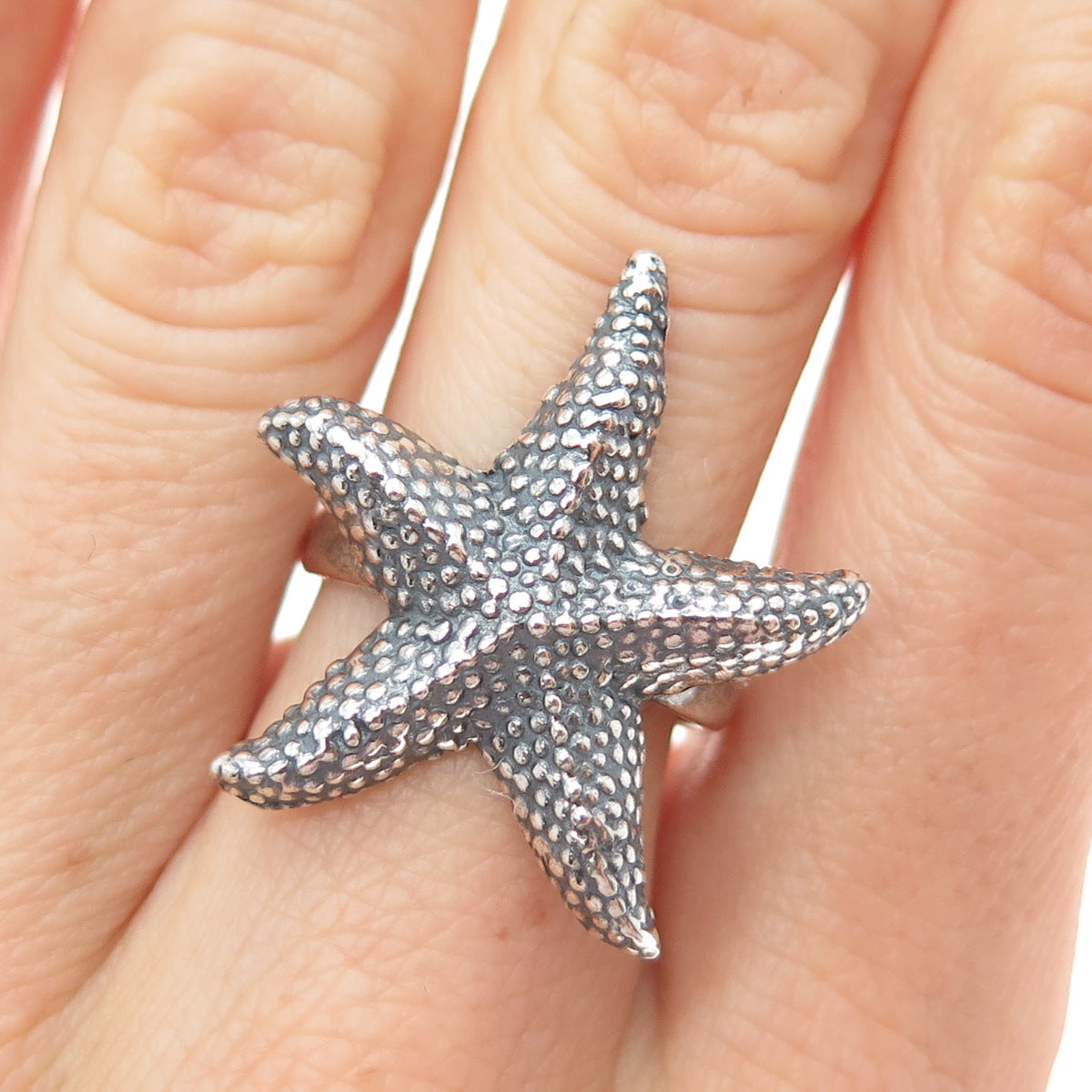 925 Sterling Silver Vintage Starfish Oxidized Ring Size 6.5