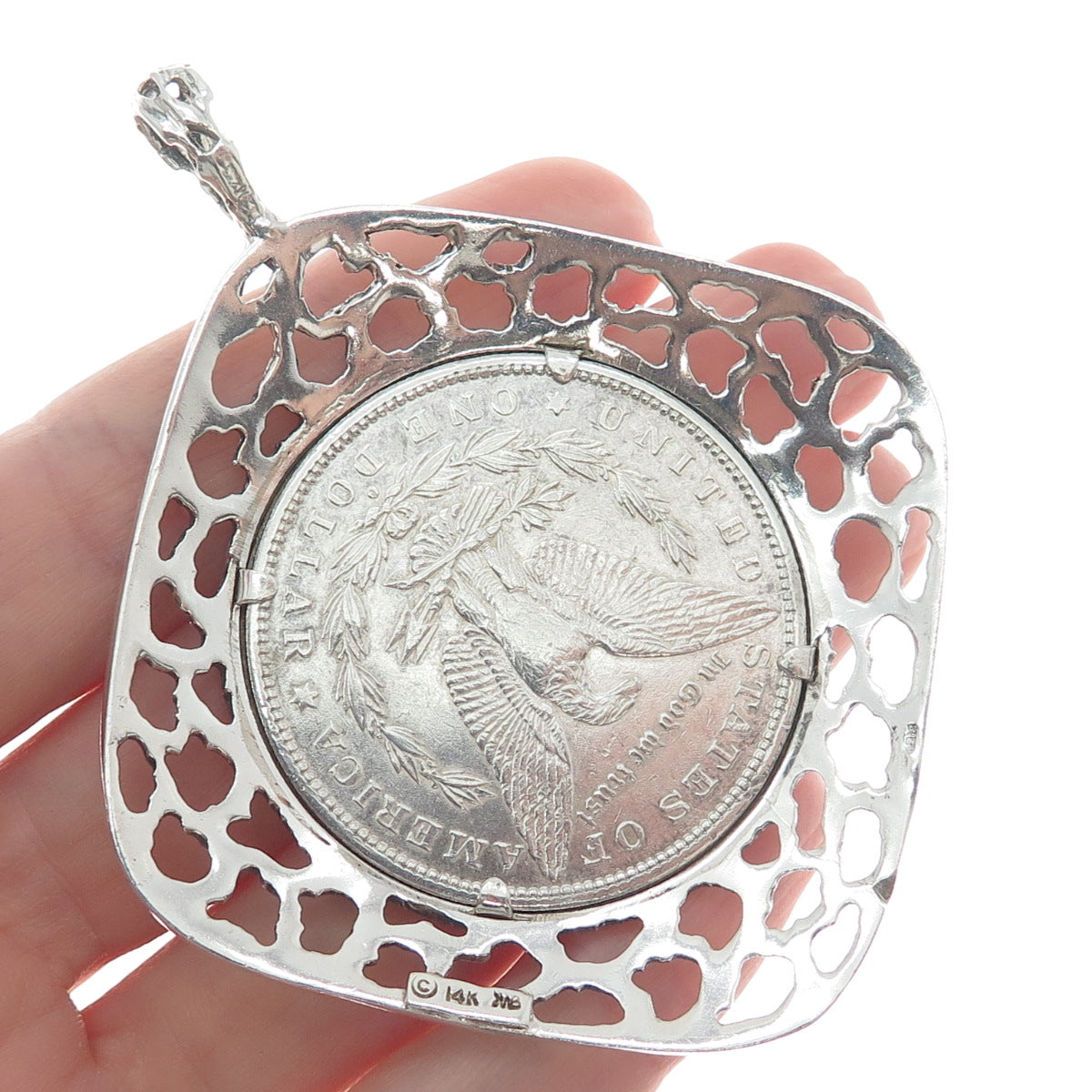 925 Sterling Frame 900 Silver Antique 1880 1 US Dollar "Morgan Dollar" Pendant