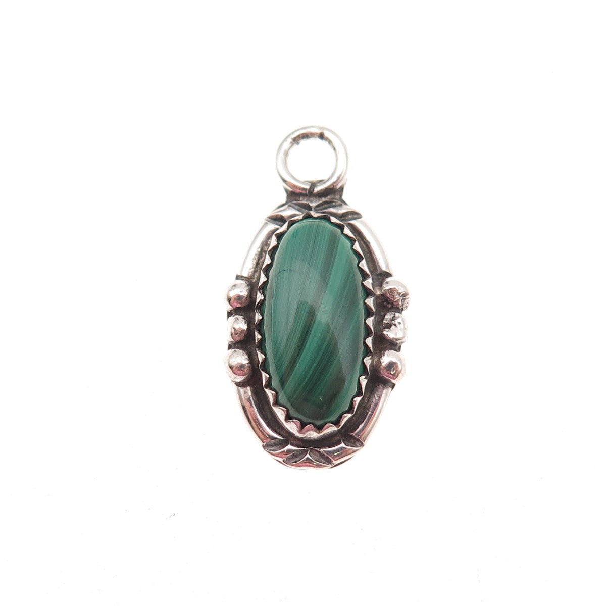 Benjamin James Navajo Old Pawn Sterling Silver Vintage Malachite Charm Pendant