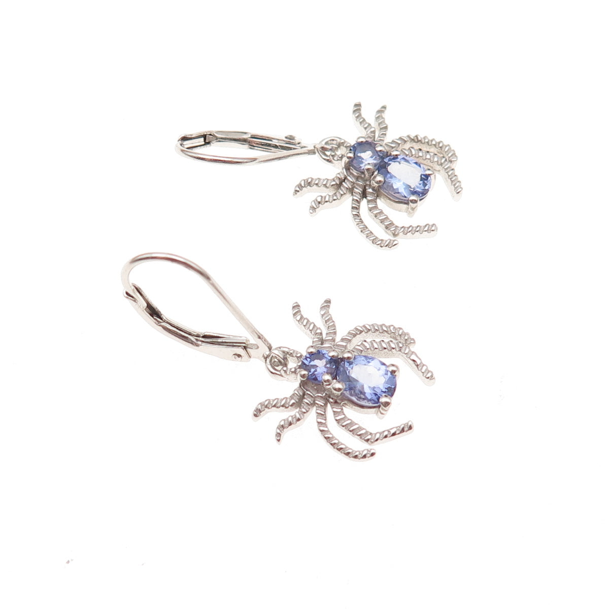 Chuck Clemency 925 Sterling Silver Real Tanzanite Spider Dangle Earrings