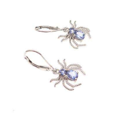 Chuck Clemency 925 Sterling Silver Real Tanzanite Spider Dangle Earrings