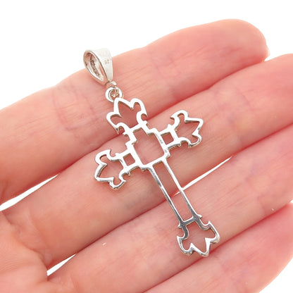 925 Sterling Silver Vintage Fleur de Lis Cross Charm Pendant
