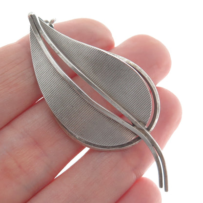 925 Sterling Silver Vintage Germany Modernist Floral Leaf Pin Brooch