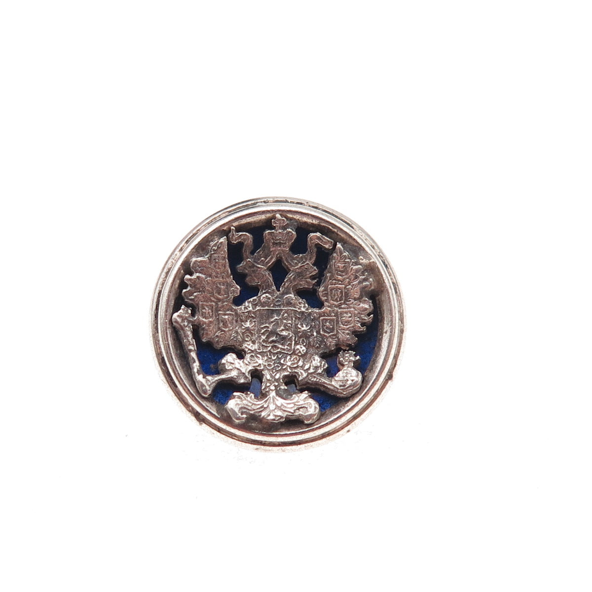 925 Sterling Silver Antique Enamel Double Headed Eagle Coat of Arms Button