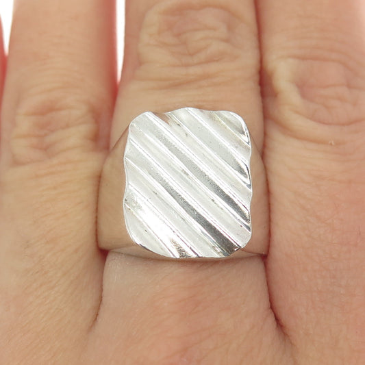 925 Sterling Silver Vintage Mexico Modernist Ribbed Ring Size 8.5