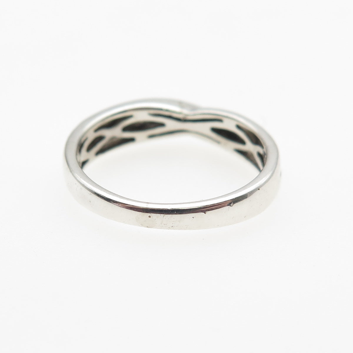 925 Sterling Silver Real Diamond Accent Crisscross Band Ring Size 5.25