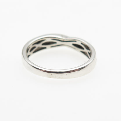 925 Sterling Silver Real Diamond Accent Crisscross Band Ring Size 5.25