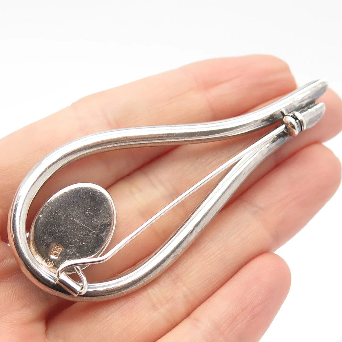 925 Sterling Silver Vintage Real Malachite Gemstone Modernist Pin Brooch